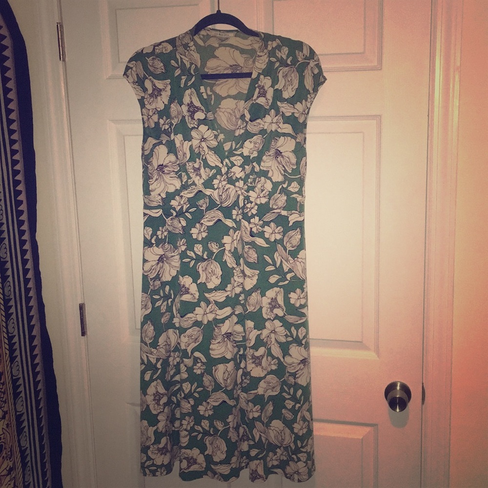 Green & White Floral Dress - 14 - Bass